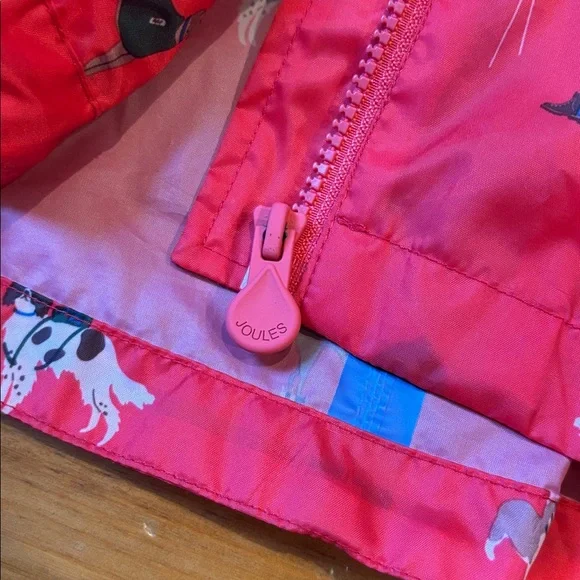 JOULES Unisex 6 Red Puppy Dog Printed Rain Jacket Coat Long Fit Hooded - Picture 3 of 10